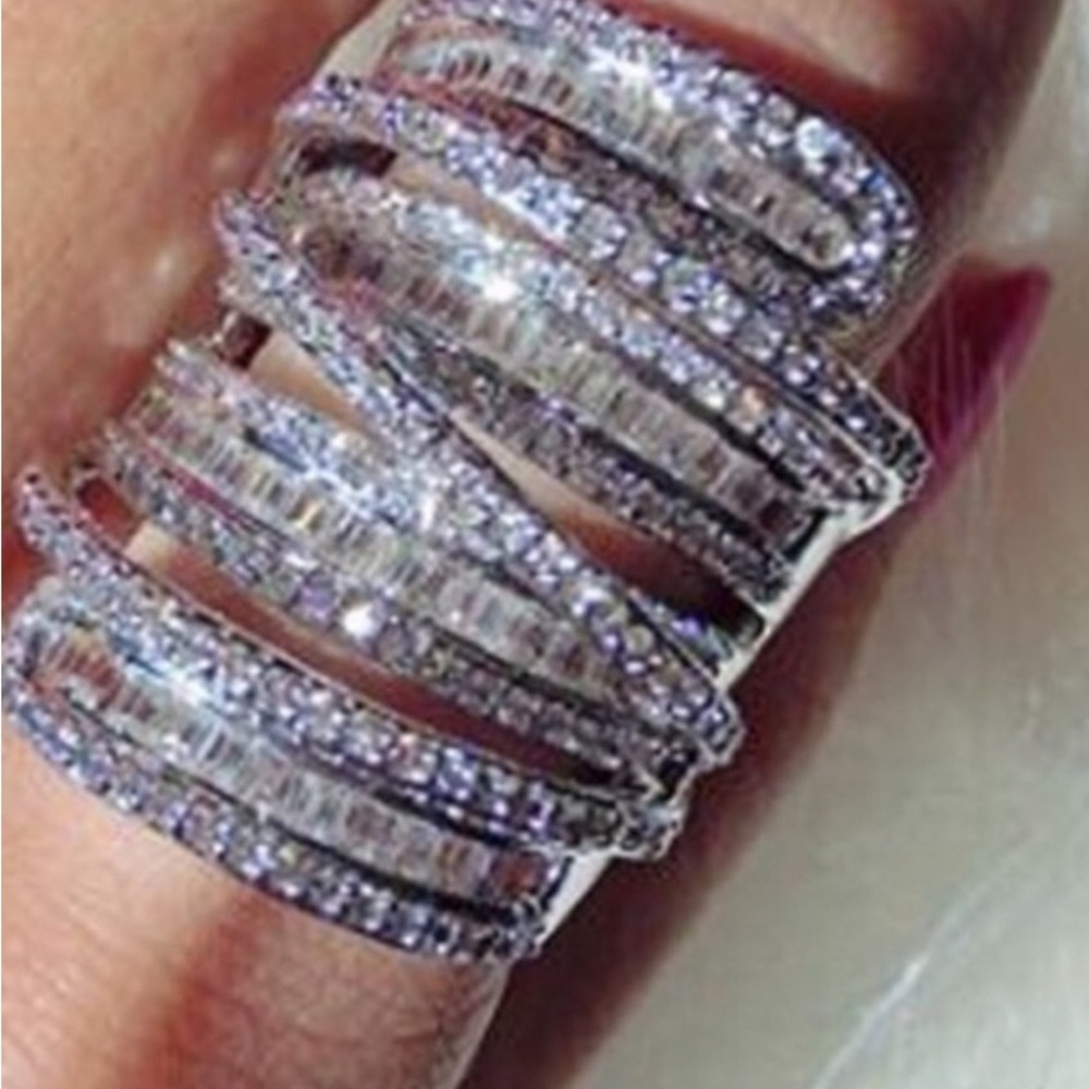 Silver Crystal Multi-Row Statement Ring - Women J… - image 3